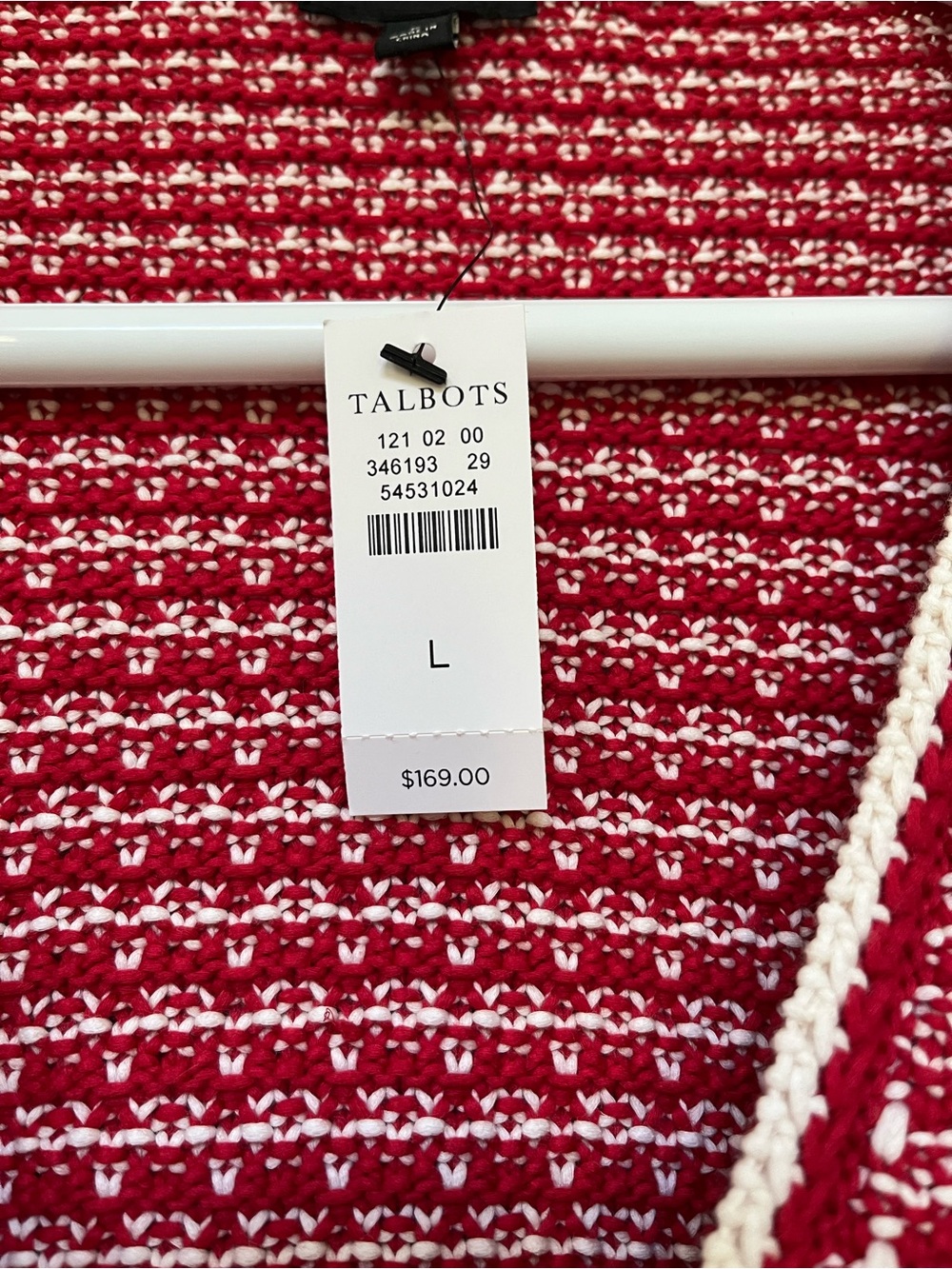 Talbots ~ Classic Red & White Tweed Knit Cardigan ~ Large ~ New with Tags - Picture 4 of 10